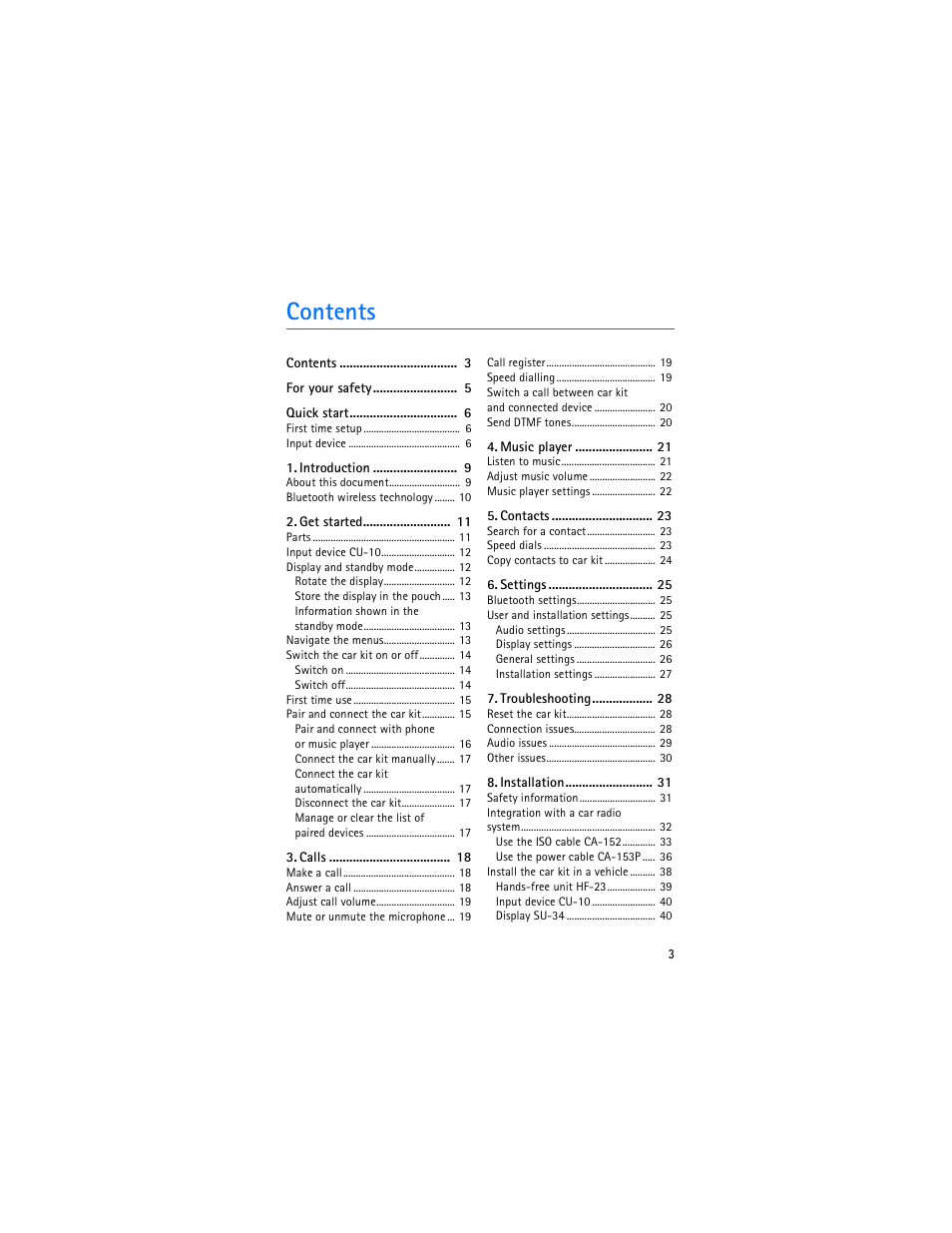 Nokia Display Car Kit CK-600 User Manual | Page 3 / 206