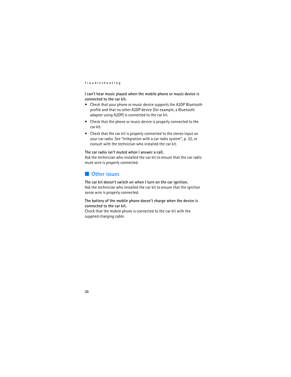 Other issues | Nokia Display Car Kit CK-600 User Manual | Page 30 / 206
