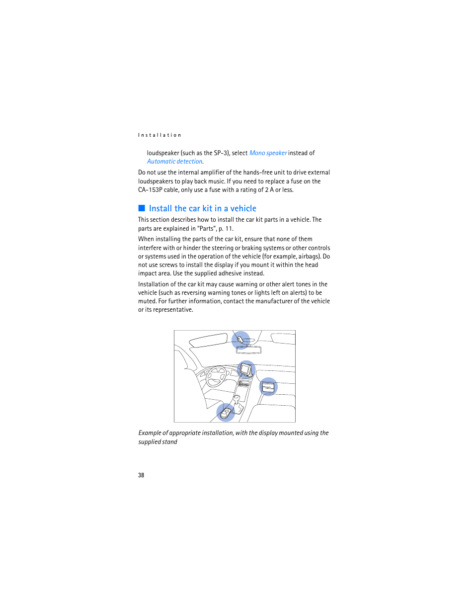 Install the car kit in a vehicle | Nokia Display Car Kit CK-600 User Manual | Page 38 / 206