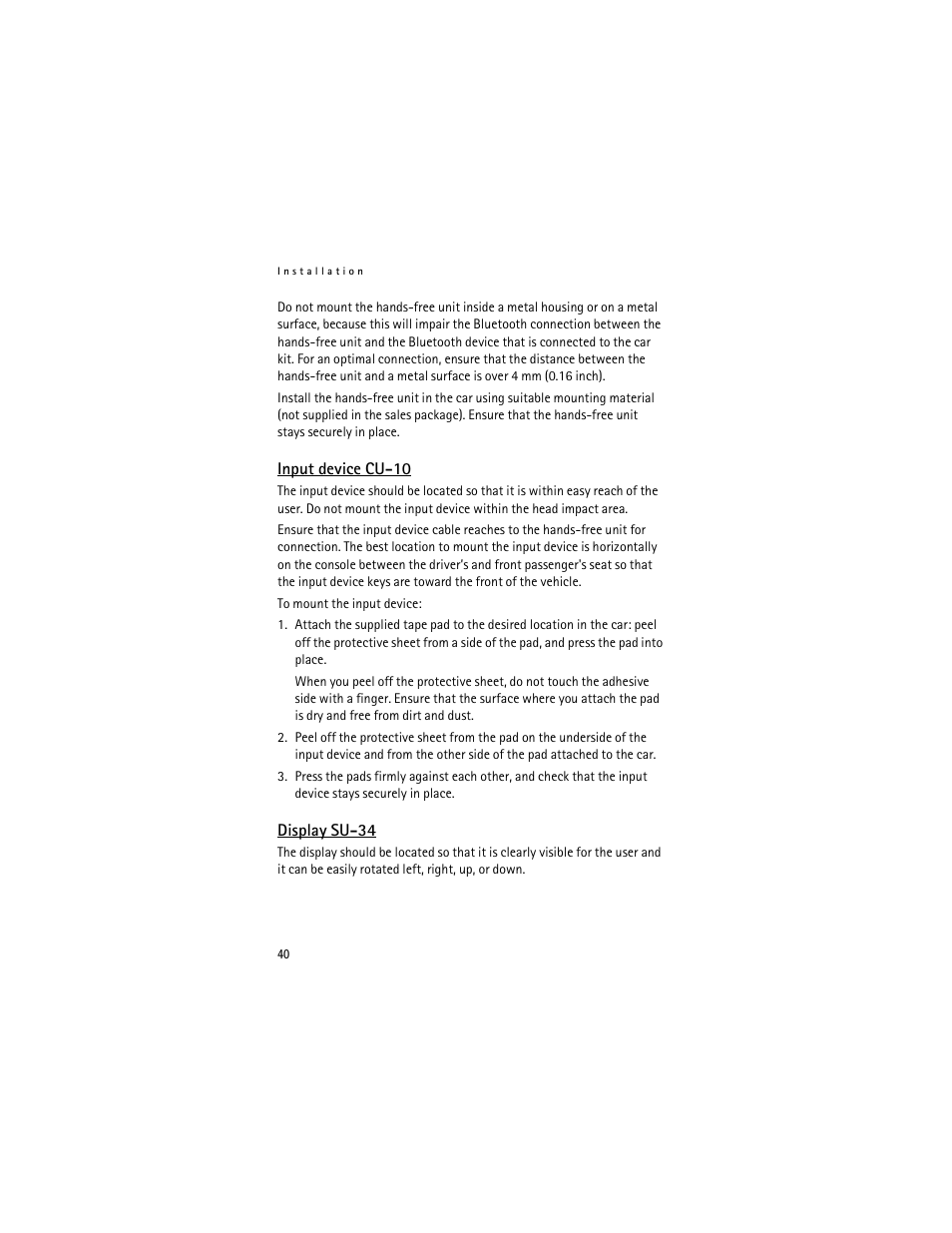 Input device cu-10, Display su-34 | Nokia Display Car Kit CK-600 User Manual | Page 40 / 206