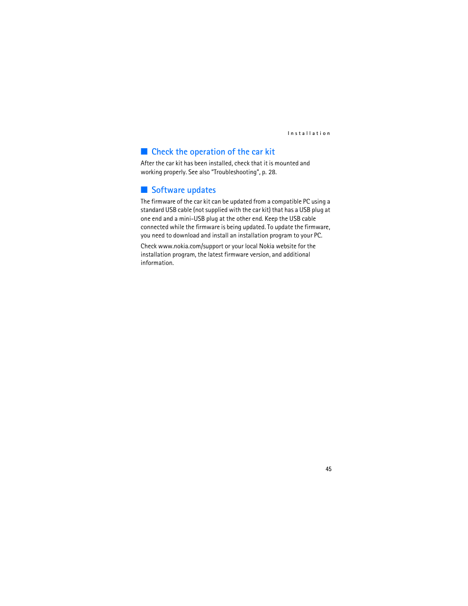 Check the operation of the car kit, Software updates | Nokia Display Car Kit CK-600 User Manual | Page 45 / 206