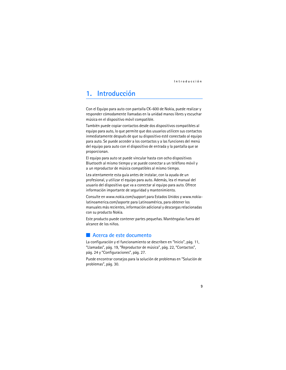 Introducción, Acerca de este documento | Nokia Display Car Kit CK-600 User Manual | Page 57 / 206