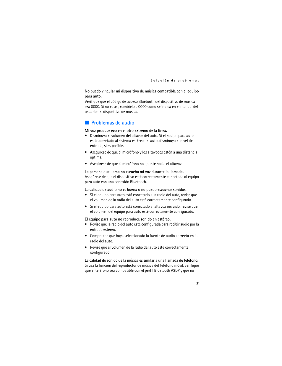 Problemas de audio | Nokia Display Car Kit CK-600 User Manual | Page 79 / 206