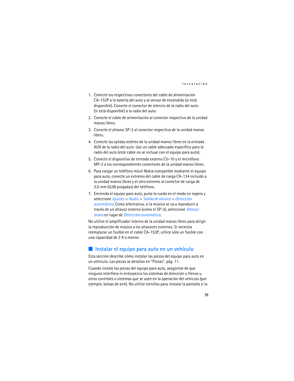 Instalar el equipo para auto en un vehículo | Nokia Display Car Kit CK-600 User Manual | Page 87 / 206