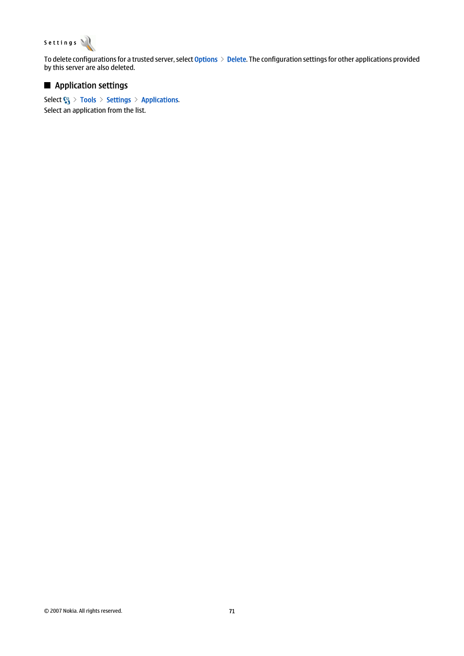 Application settings | Nokia E90 Communicator User Manual | Page 103 / 125