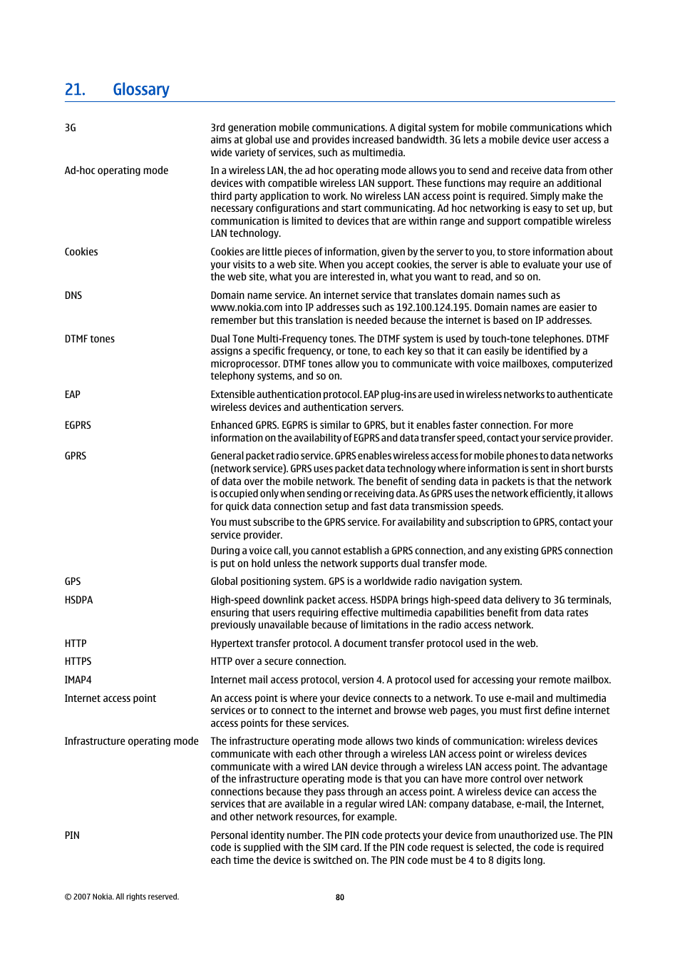 Glossary | Nokia E90 Communicator User Manual | Page 112 / 125