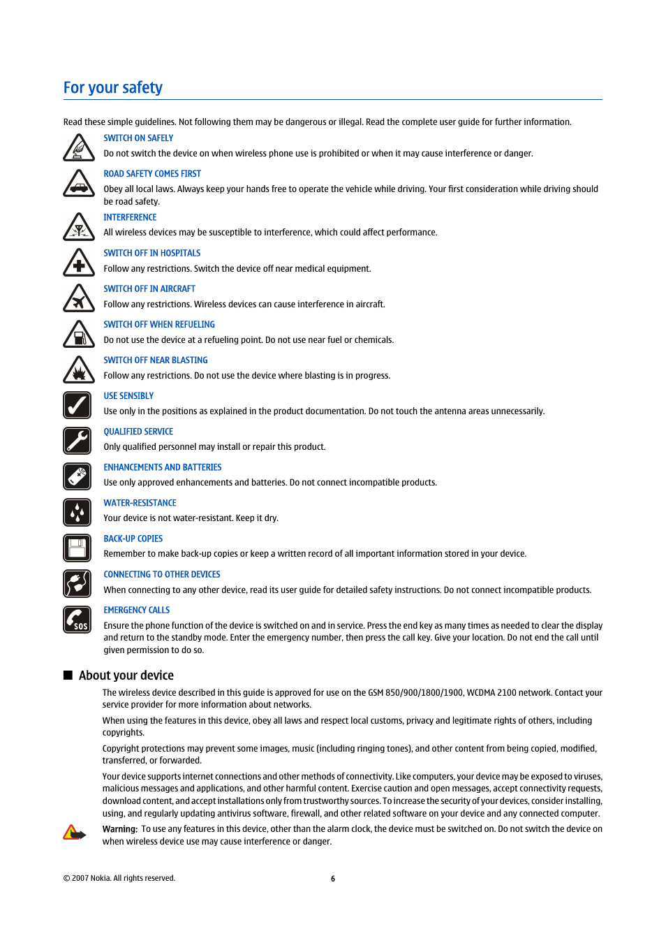 For your safety, About your device | Nokia E90 Communicator User Manual | Page 38 / 125