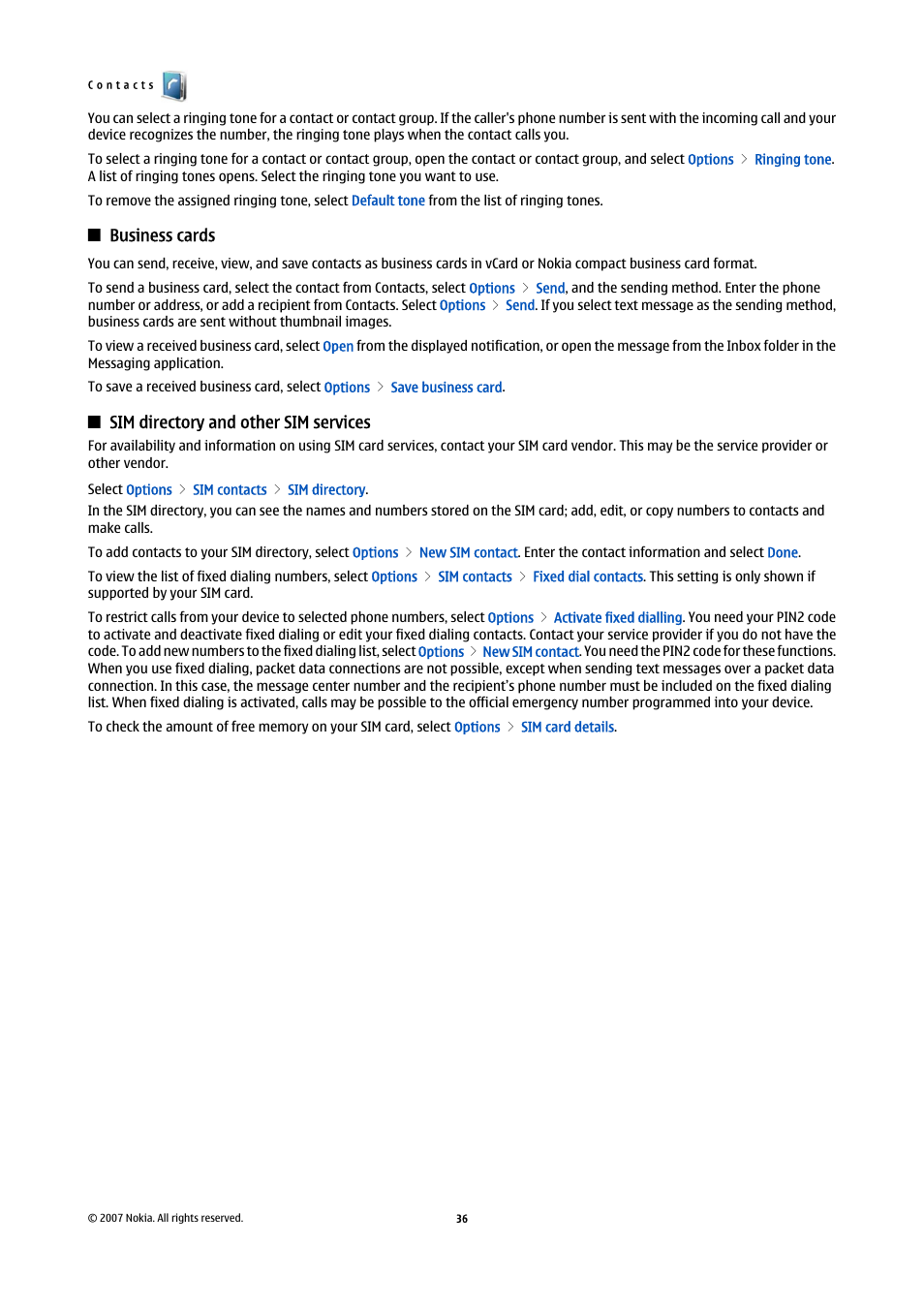 Business cards, Sim directory and other sim services | Nokia E90 Communicator User Manual | Page 68 / 125