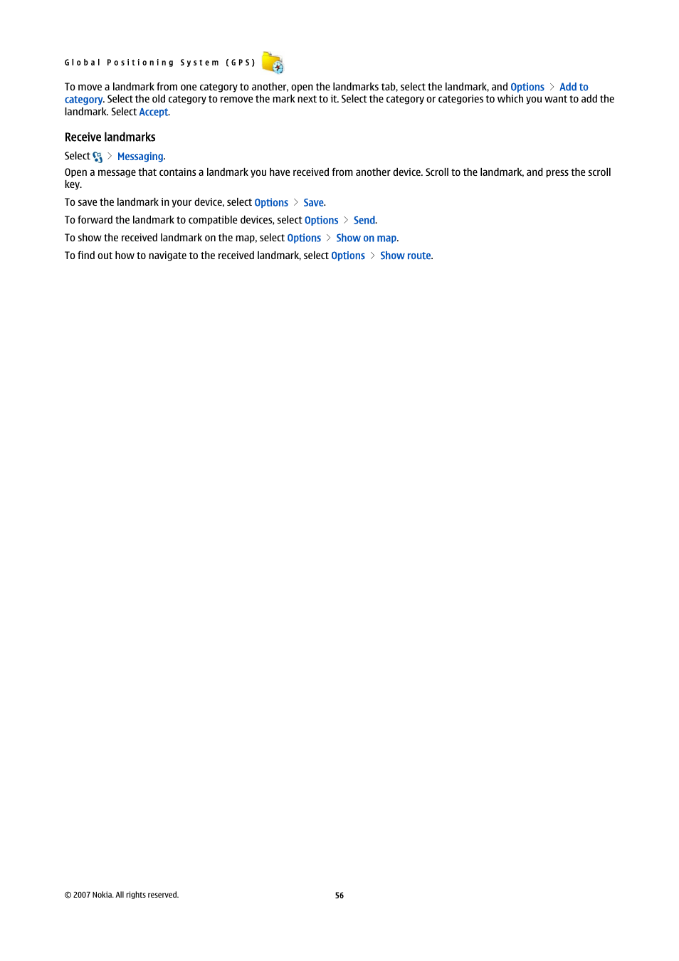 Receive landmarks | Nokia E90 Communicator User Manual | Page 88 / 125