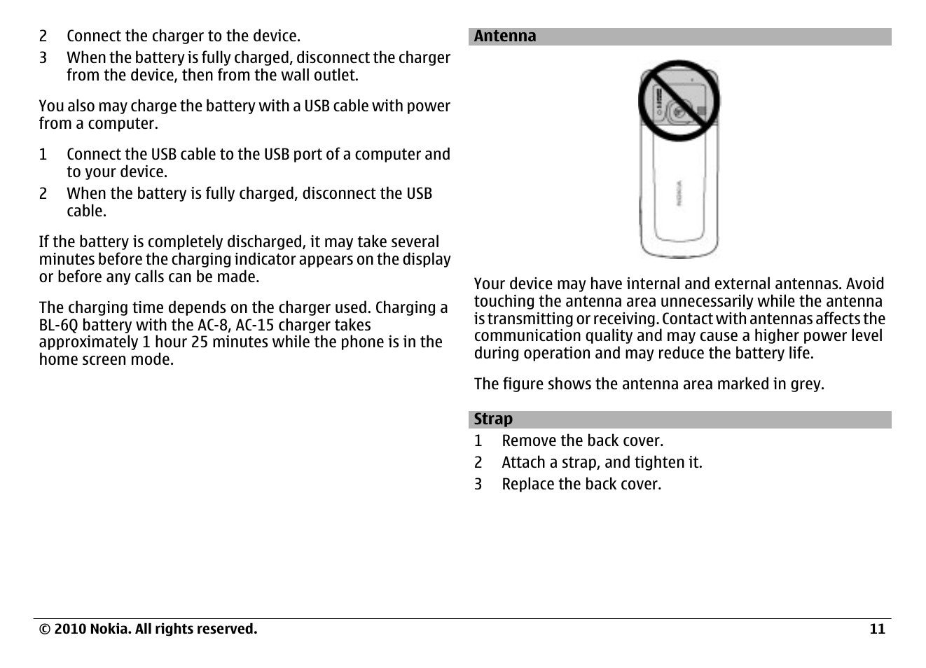 Antenna, Strap | Nokia 6700 Classic User Manual | Page 11 / 57