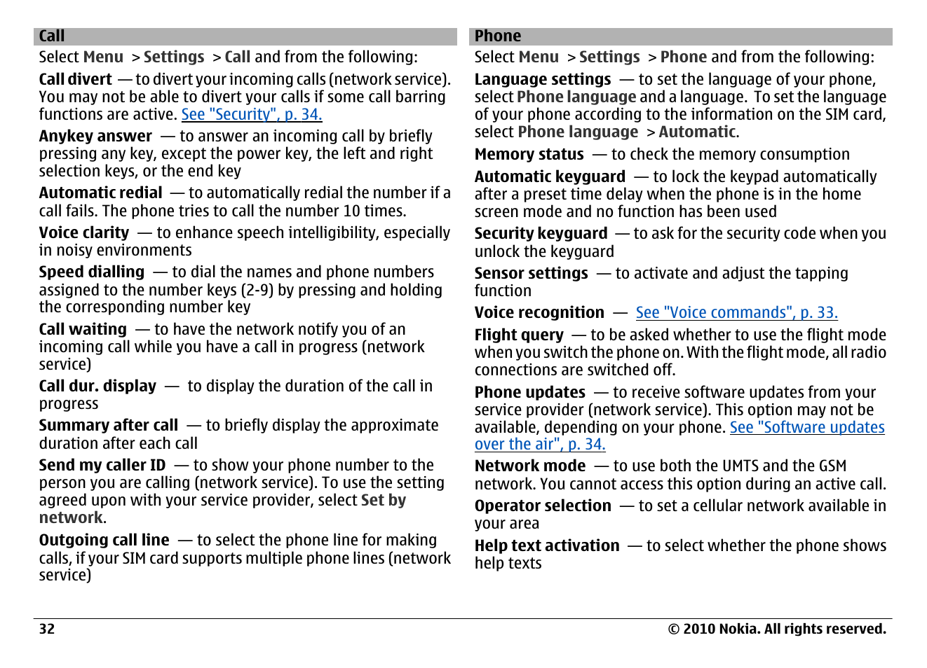 Call, Phone | Nokia 6700 Classic User Manual | Page 32 / 57