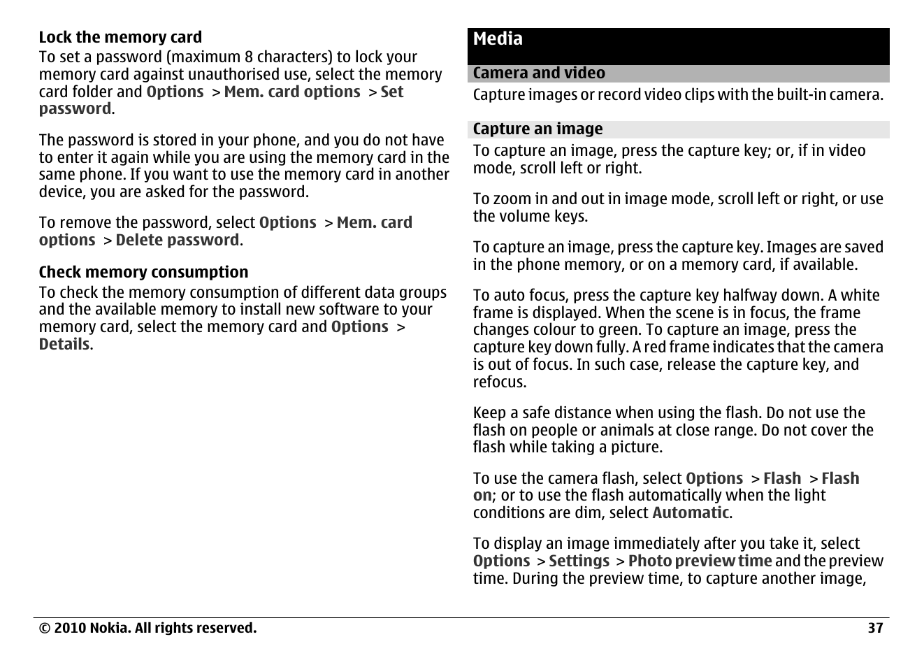 Media, Camera and video, Capture an image | Nokia 6700 Classic User Manual | Page 37 / 57