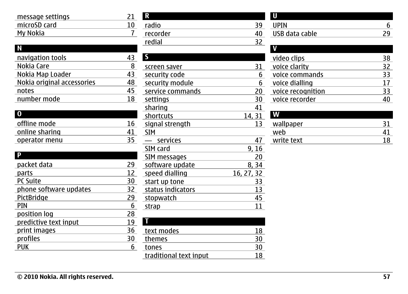 Nokia 6700 Classic User Manual | Page 57 / 57