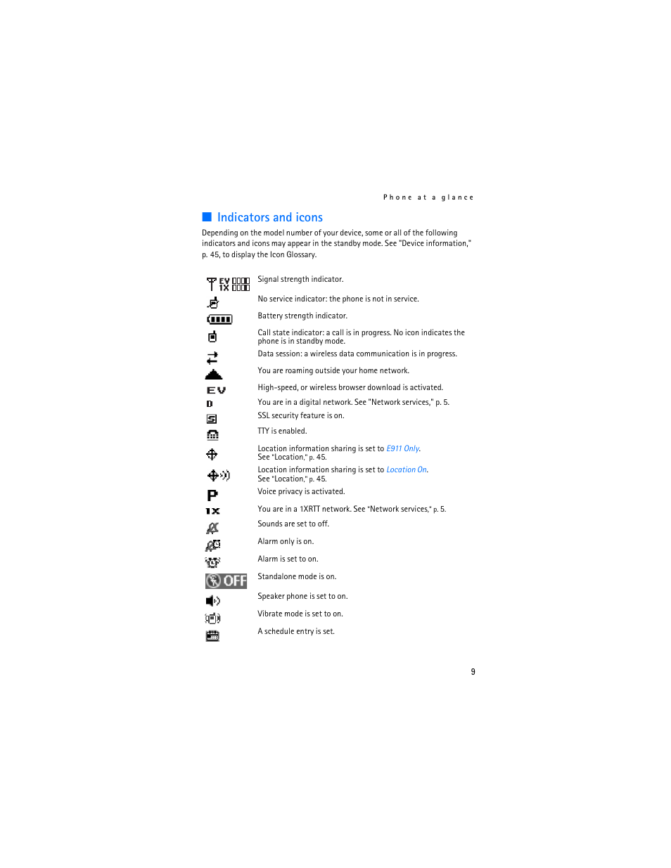 Indicators and icons | Nokia 6305i User Manual | Page 10 / 137