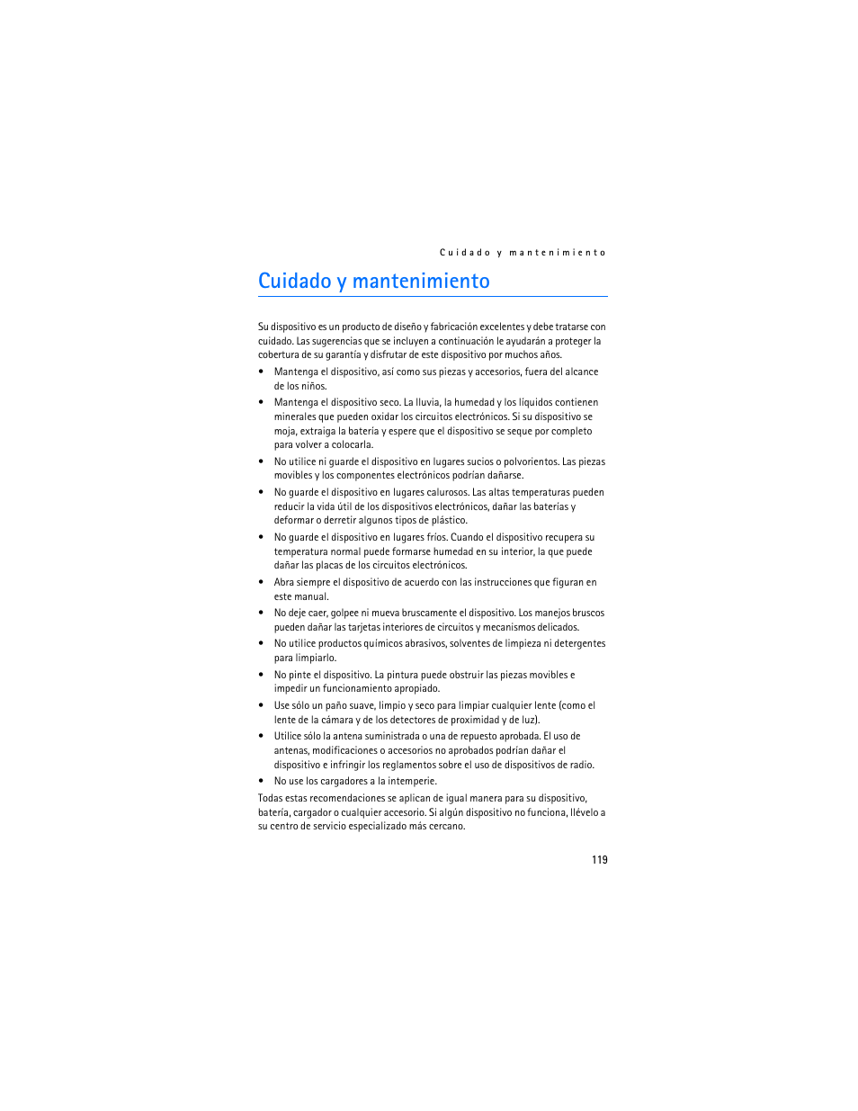 Cuidado y mantenimiento | Nokia 6305i User Manual | Page 120 / 137