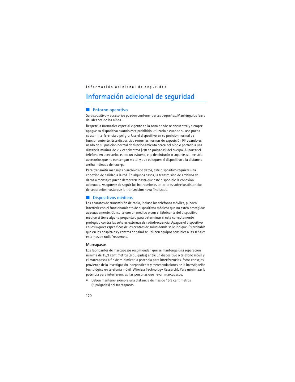 Información adicional de seguridad | Nokia 6305i User Manual | Page 121 / 137