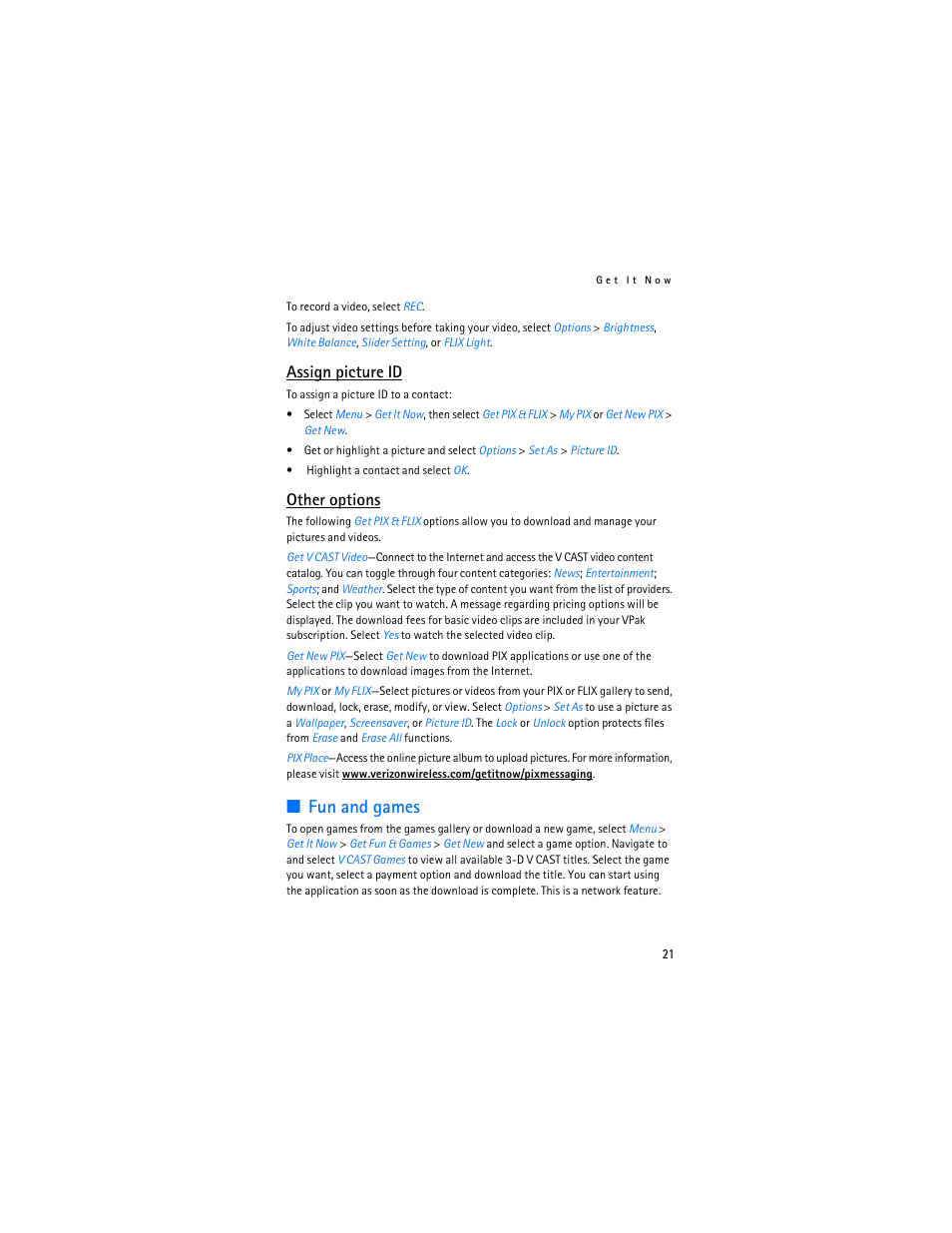 Fun and games, Assign picture id, Other options | Nokia 6305i User Manual | Page 22 / 137