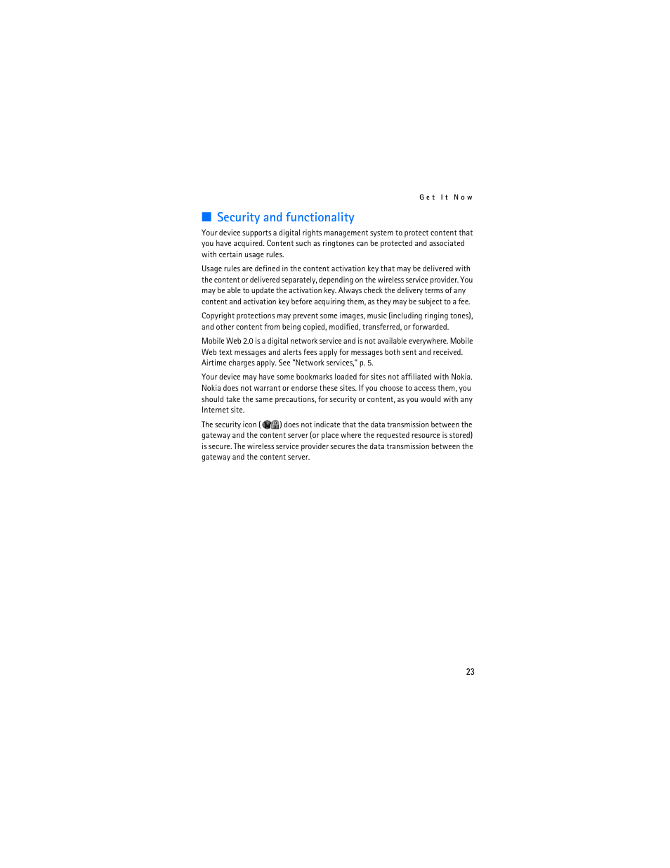 Security and functionality | Nokia 6305i User Manual | Page 24 / 137