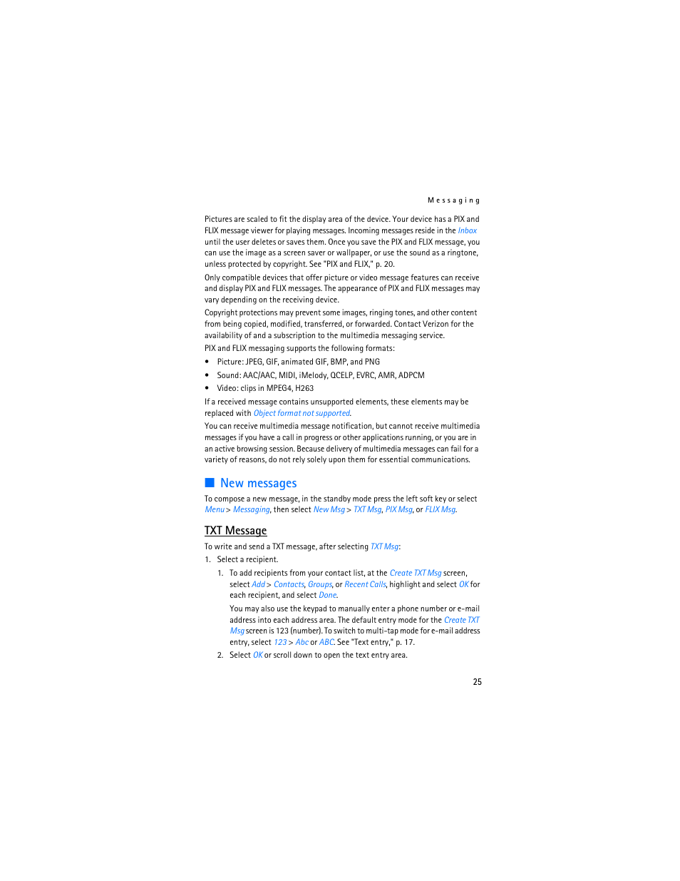 New messages, Txt message | Nokia 6305i User Manual | Page 26 / 137