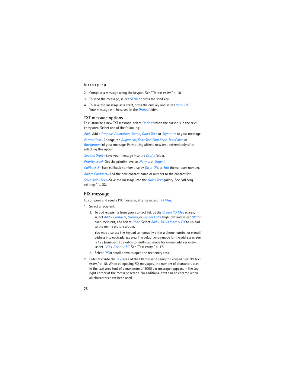 Pix message | Nokia 6305i User Manual | Page 27 / 137