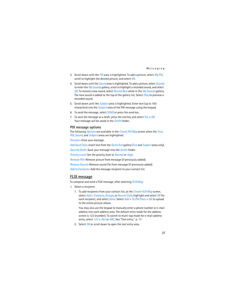 Flix message | Nokia 6305i User Manual | Page 28 / 137
