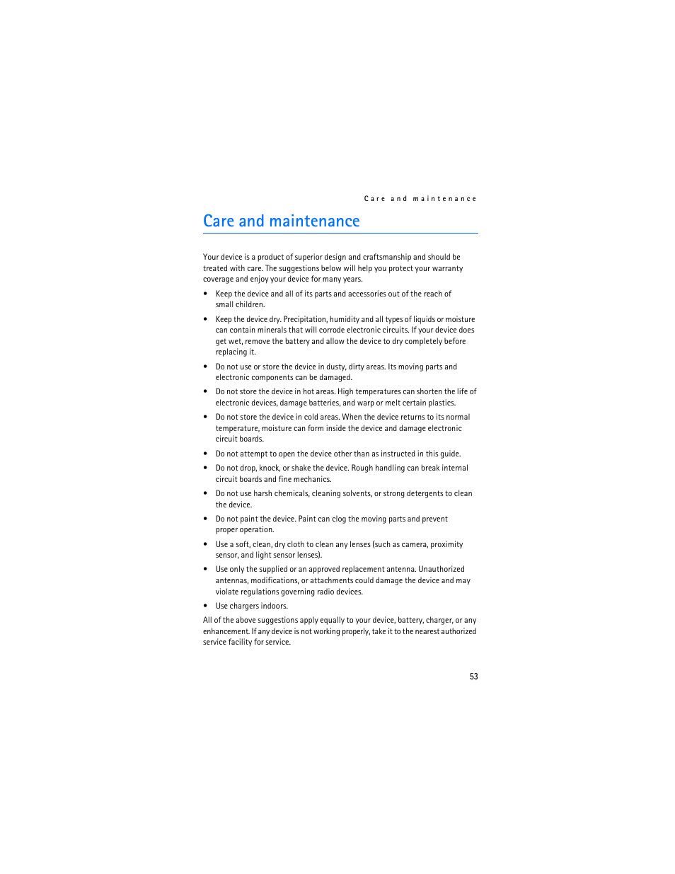 Care and maintenance | Nokia 6305i User Manual | Page 54 / 137