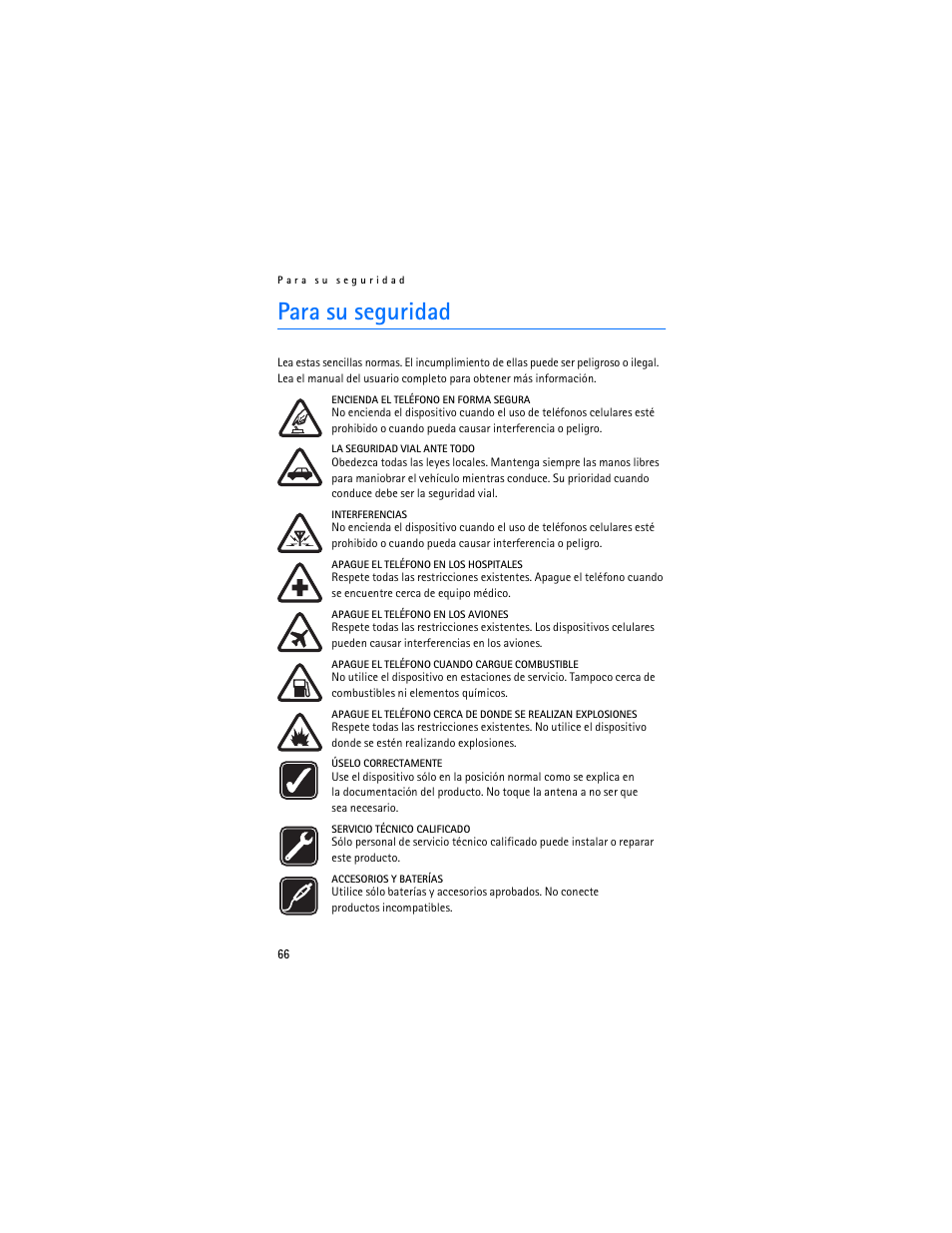 Para su seguridad | Nokia 6305i User Manual | Page 67 / 137