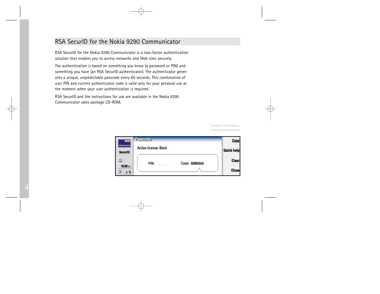 Rsa securid for the nokia 9290 communicator | Nokia 9290 User Manual | Page 6 / 16