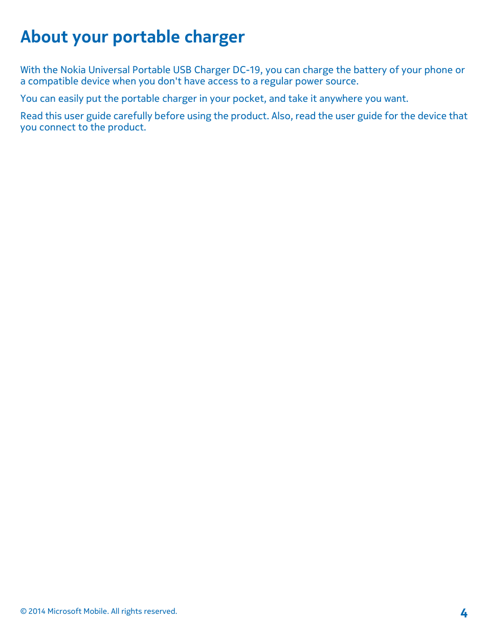 About your portable charger | Nokia DC-19 User Manual | Page 4 / 10