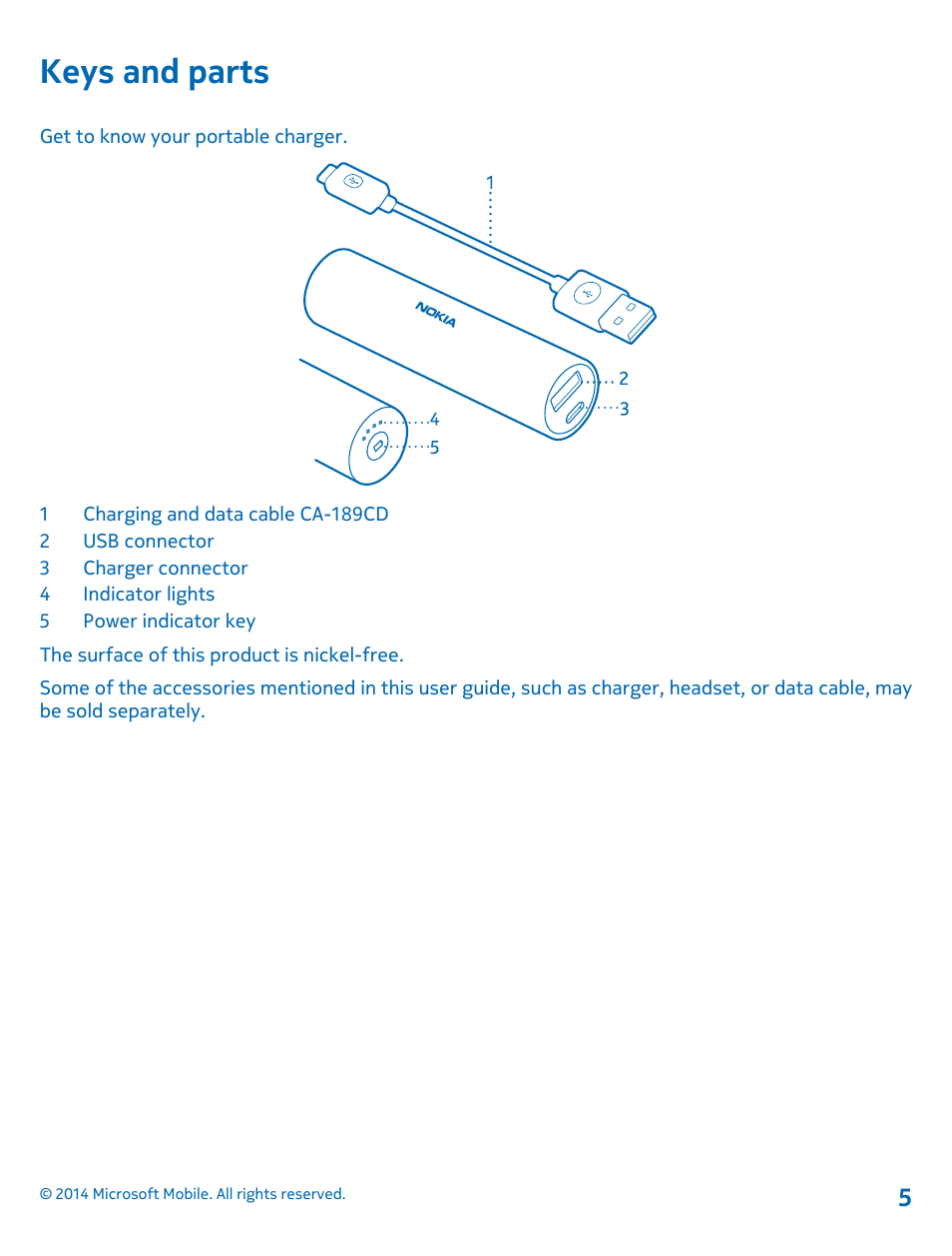 Keys and parts | Nokia DC-19 User Manual | Page 5 / 10