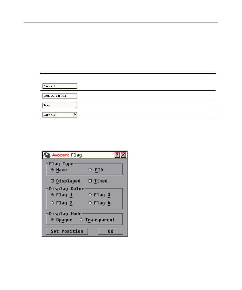 Figure 3.8: flag dialog box, Table 3.4: oscar interface status flags, Controlling the status flag | Avocent DSR1020 User Manual | Page 34 / 76