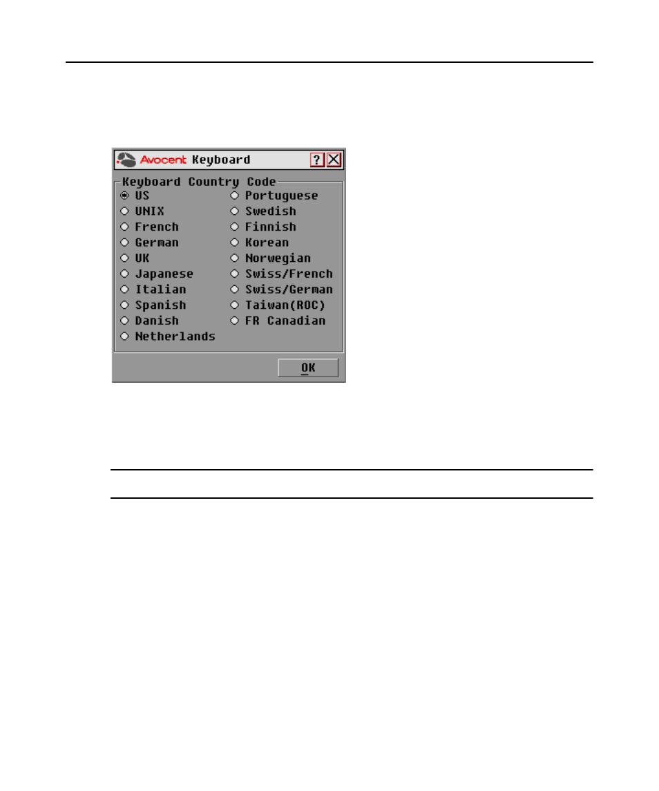 Figure 3.14: keyboard dialog box | Avocent DSR1020 User Manual | Page 42 / 76