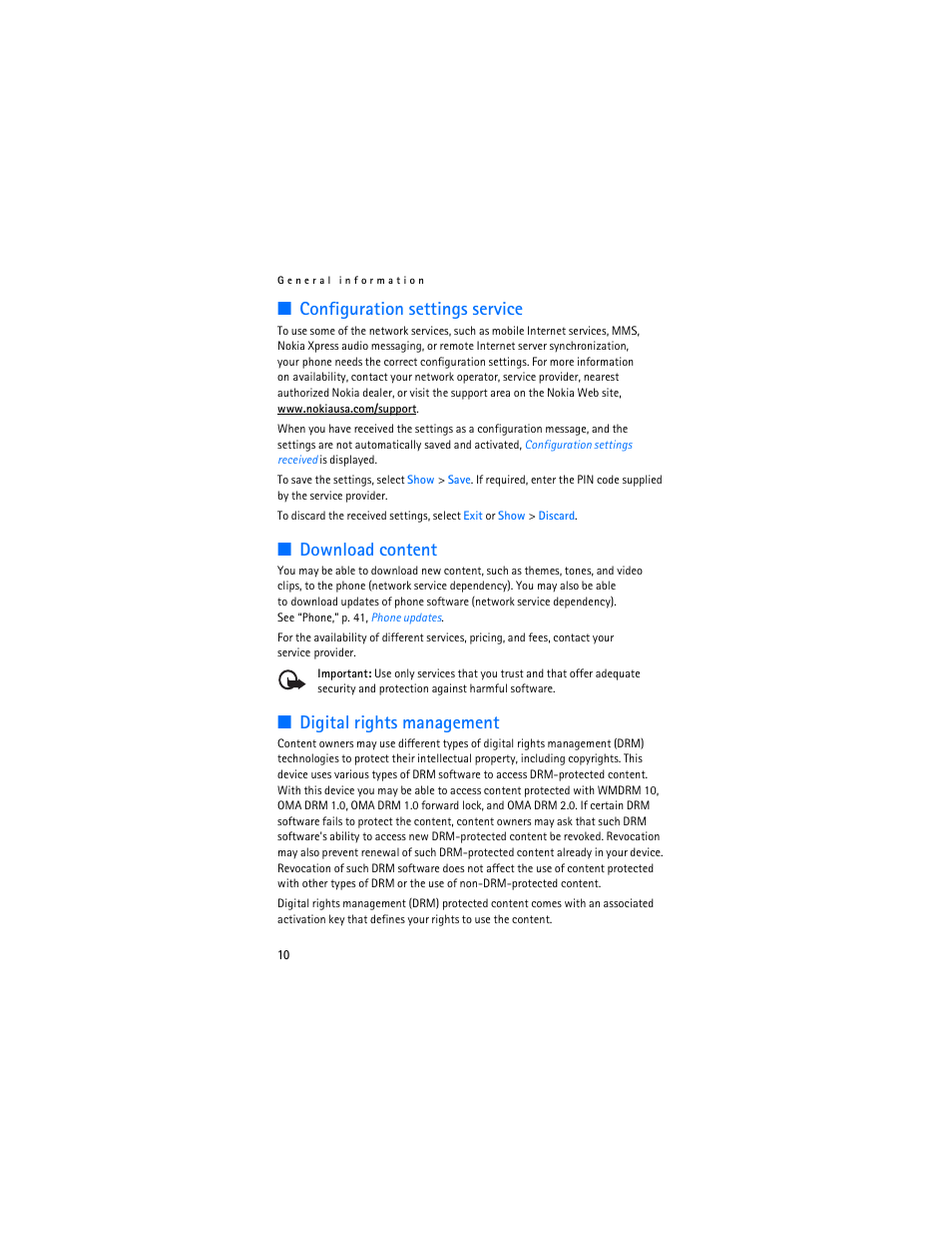 Configuration settings service, Download content, Digital rights management | Nokia 5300 XpressMusic User Manual | Page 11 / 177