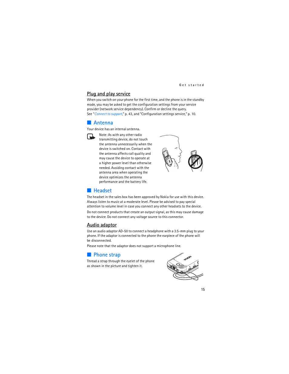 Antenna, Headset, Phone strap | Antenna headset phone strap | Nokia 5300 XpressMusic User Manual | Page 16 / 177