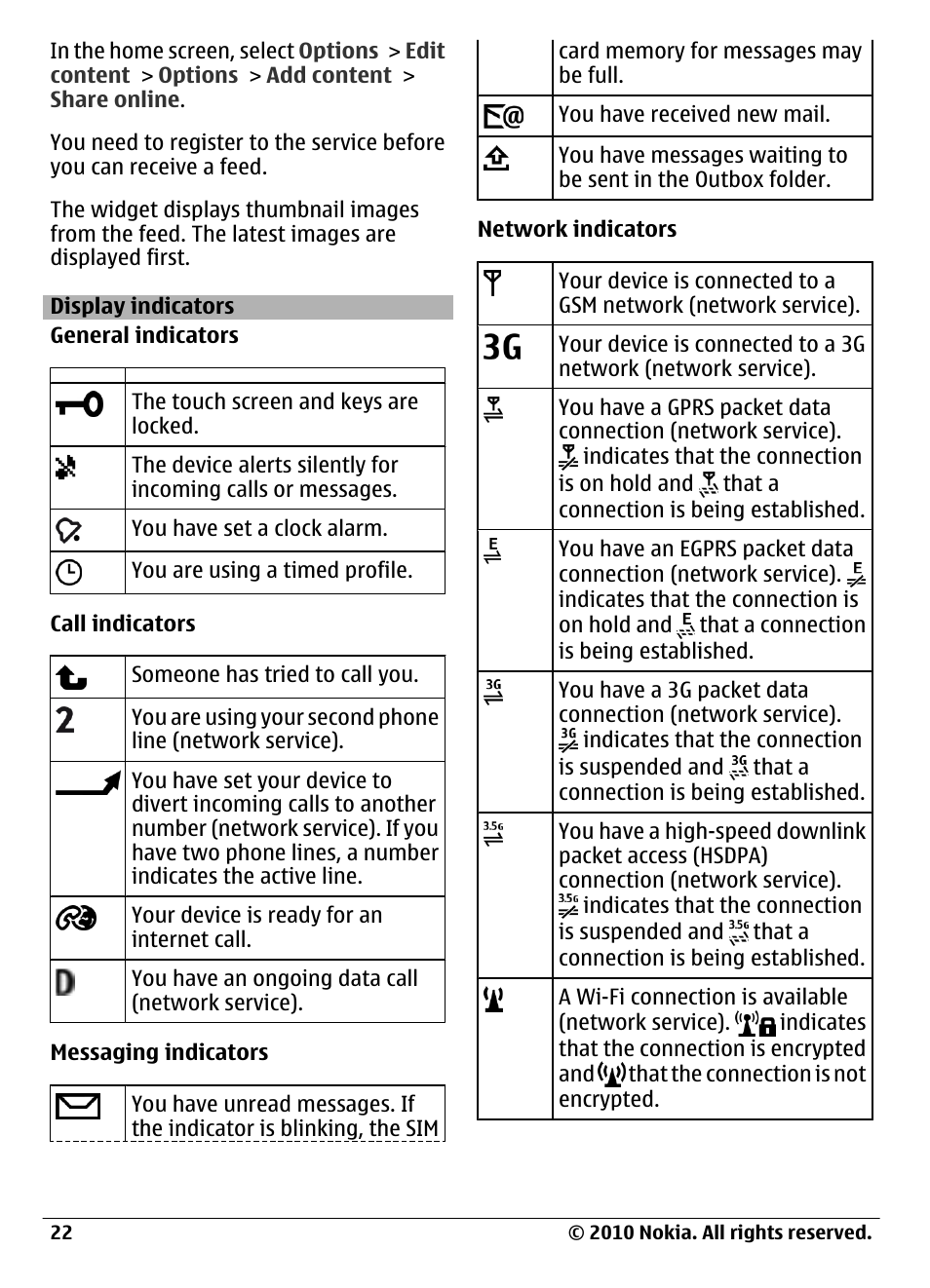 Display indicators | Nokia C6-00 User Manual | Page 22 / 112