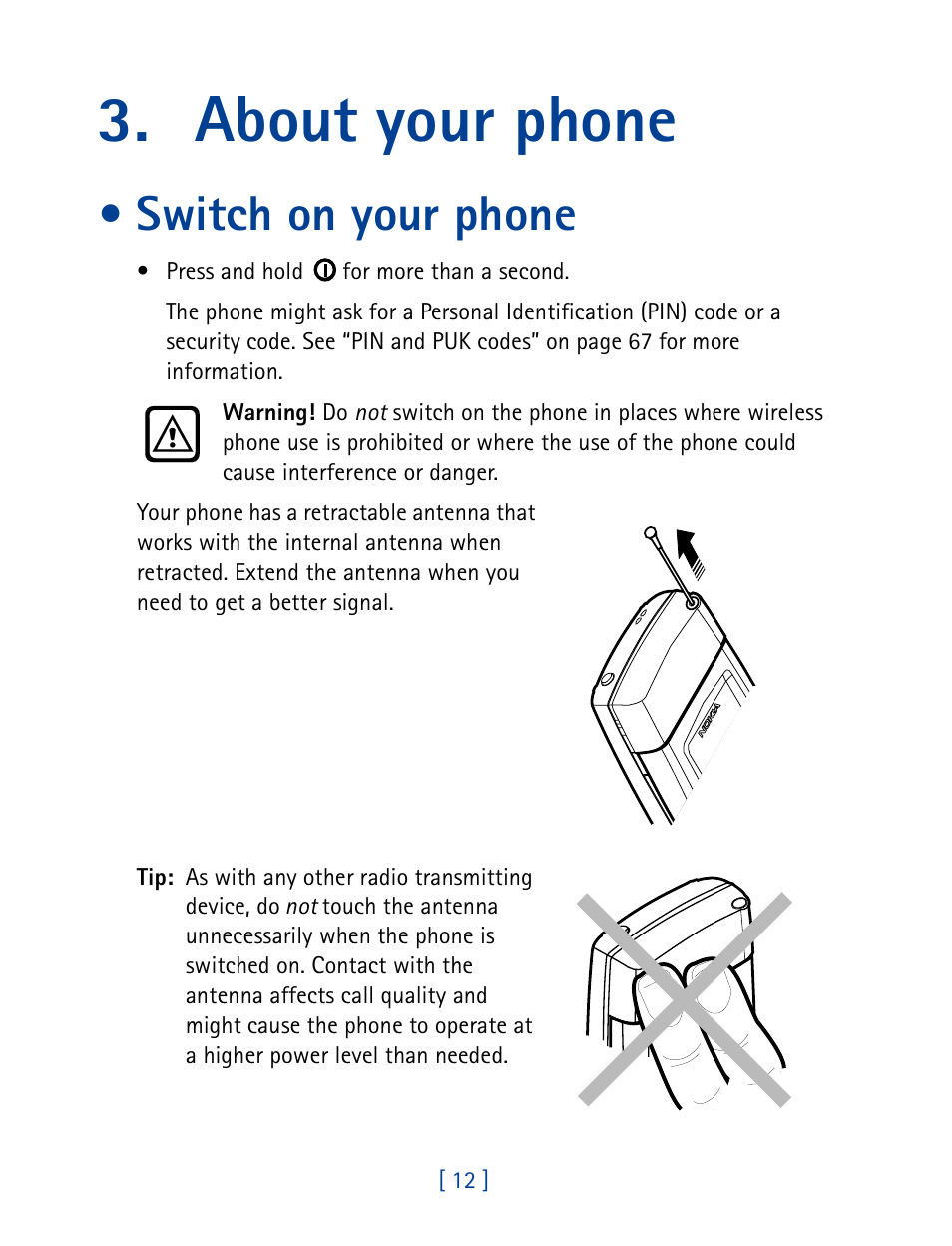 About your phone, Switch on your phone | Nokia 8890 User Manual | Page 21 / 141