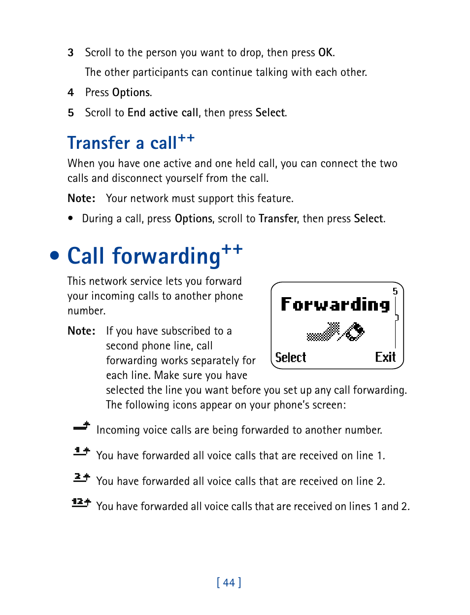 Transfer a call, Call forwarding | Nokia 8890 User Manual | Page 53 / 141