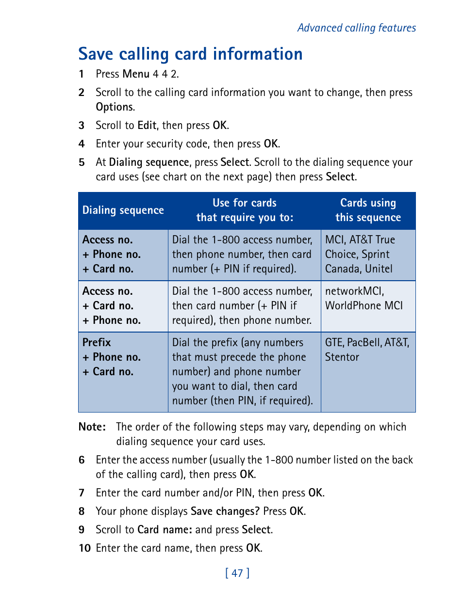 Save calling card information | Nokia 8890 User Manual | Page 56 / 141