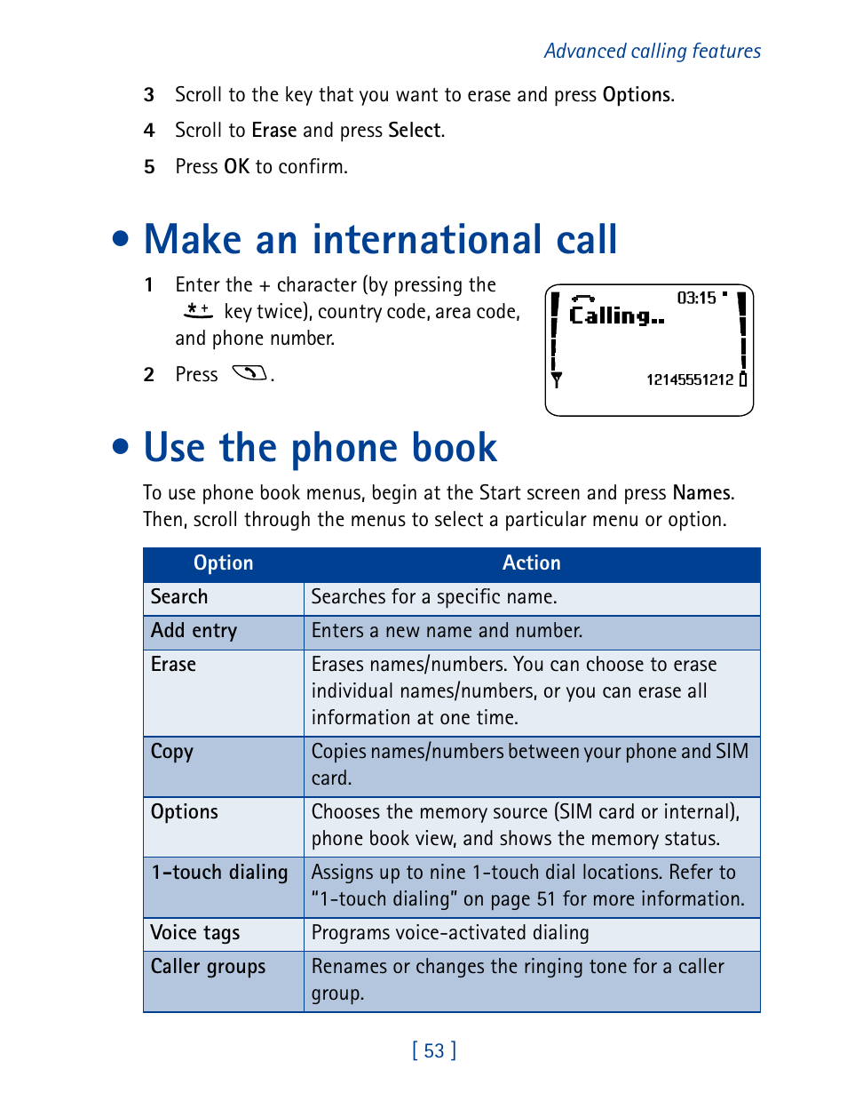 Make an international call, Use the phone book | Nokia 8890 User Manual | Page 62 / 141