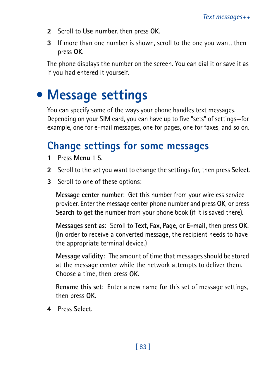 Message settings, Change settings for some messages | Nokia 8890 User Manual | Page 92 / 141