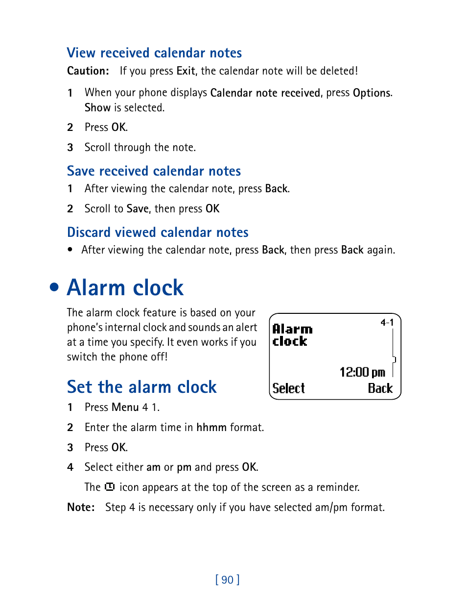 Alarm clock, Set the alarm clock | Nokia 8890 User Manual | Page 99 / 141