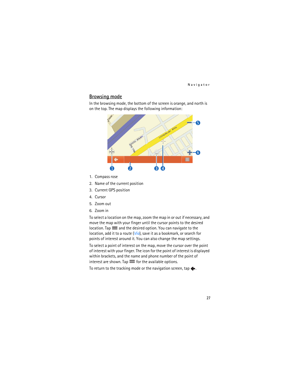 Browsing mode | Nokia 500 Auto Navigation User Manual | Page 27 / 51