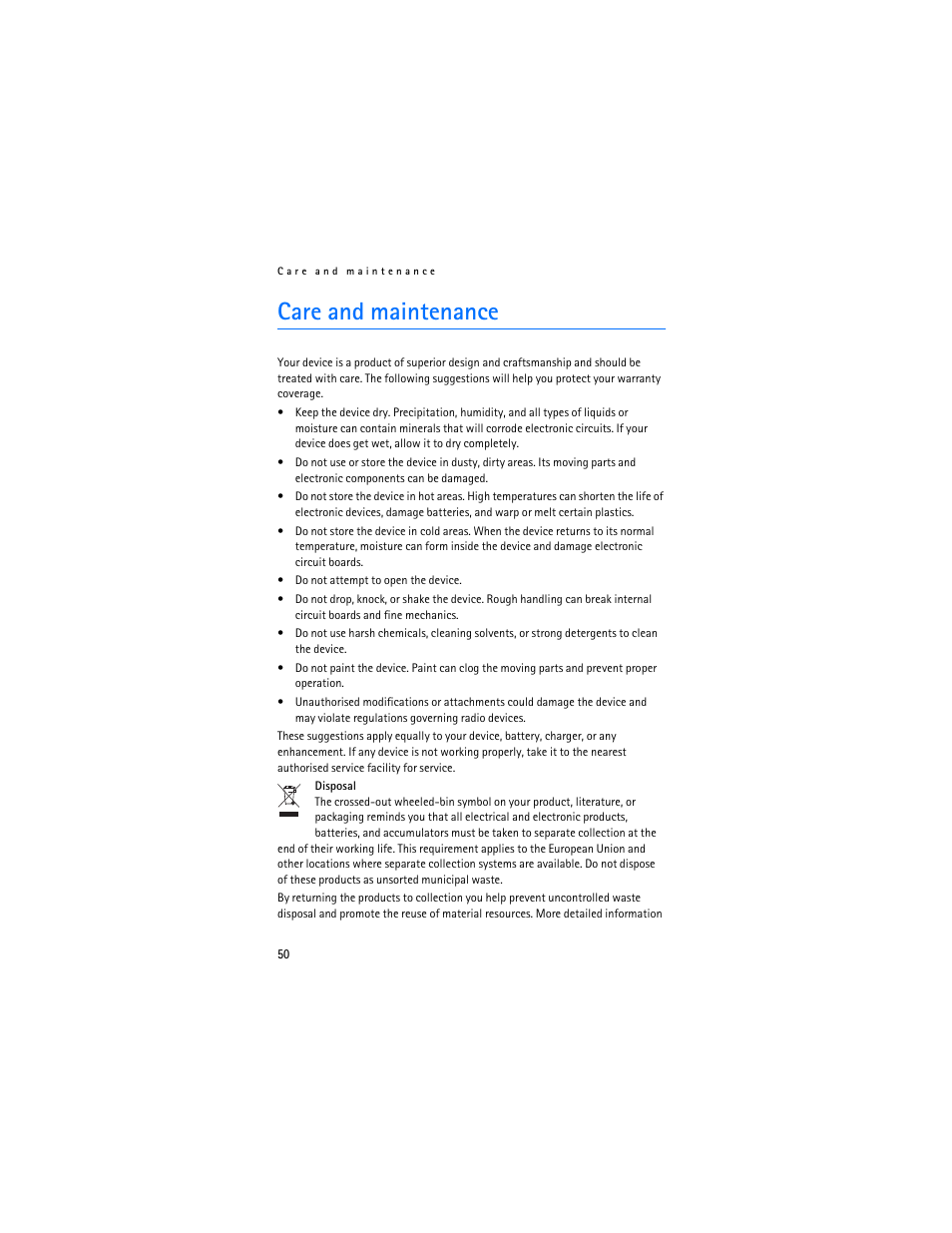 Care and maintenance | Nokia 500 Auto Navigation User Manual | Page 50 / 51