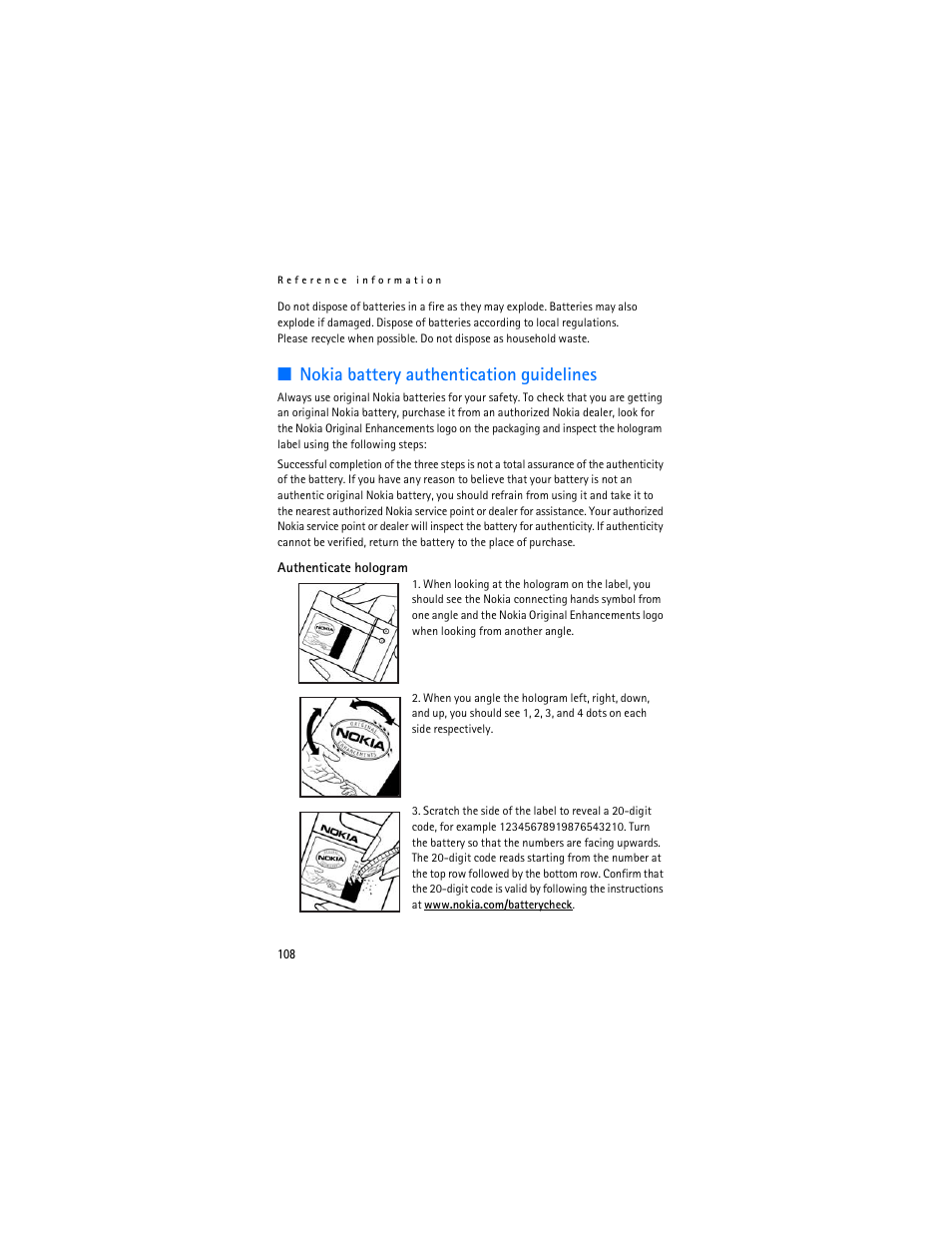 Nokia battery authentication guidelines | Nokia 6265i User Manual | Page 109 / 257