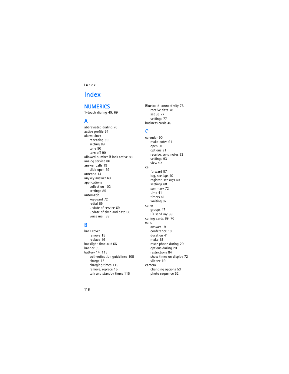 Index, Numerics | Nokia 6265i User Manual | Page 117 / 257