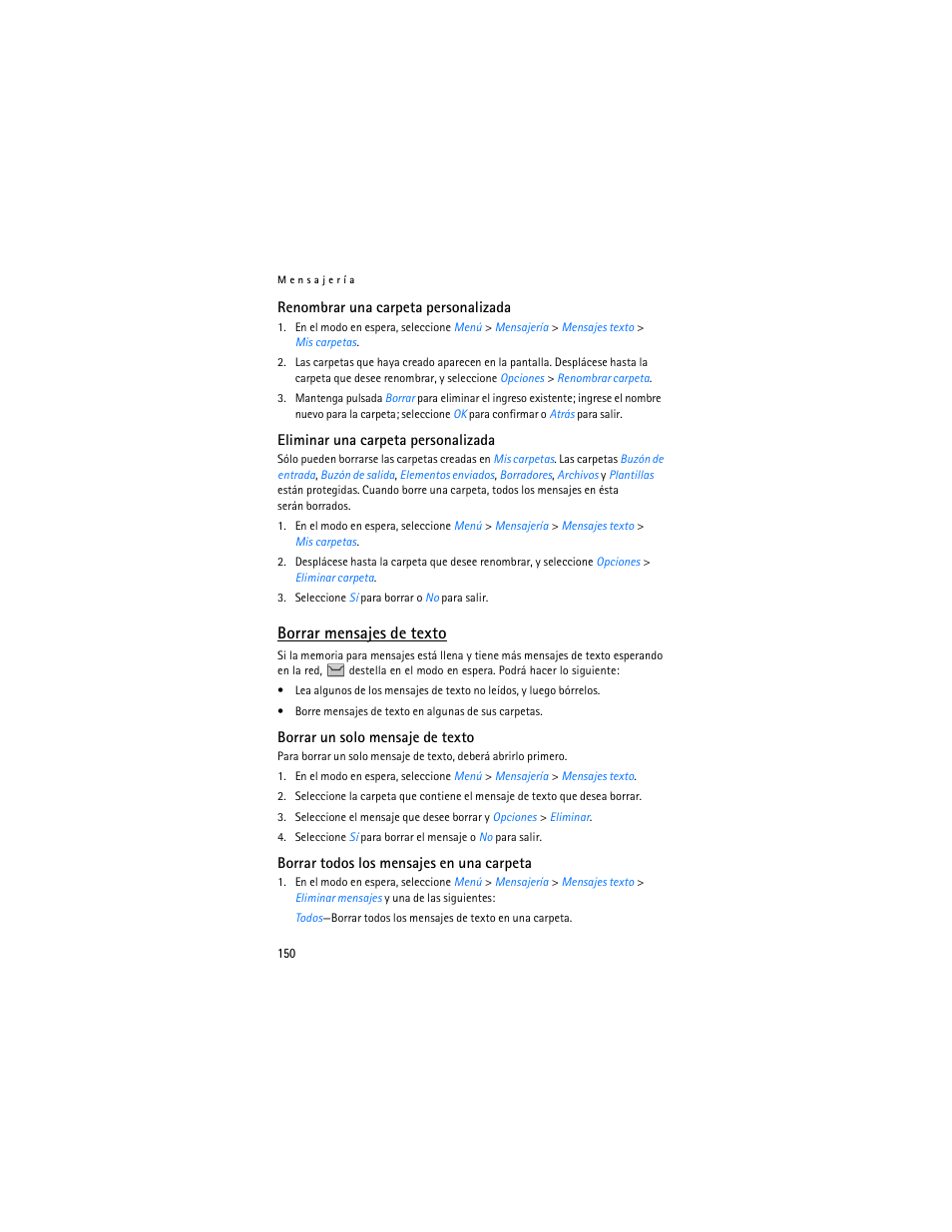 Borrar mensajes de texto | Nokia 6265i User Manual | Page 151 / 257