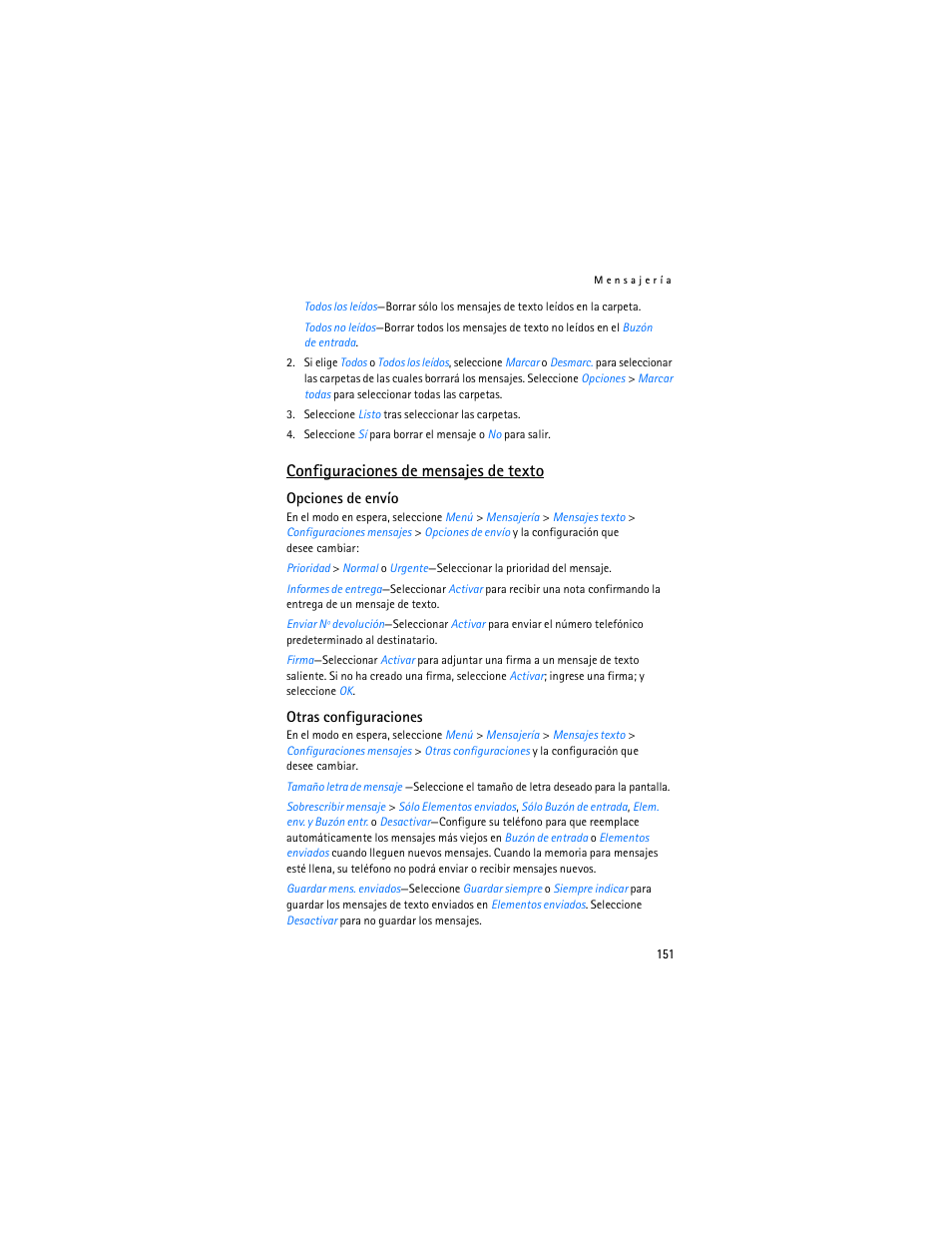 Configuraciones de mensajes de texto | Nokia 6265i User Manual | Page 152 / 257