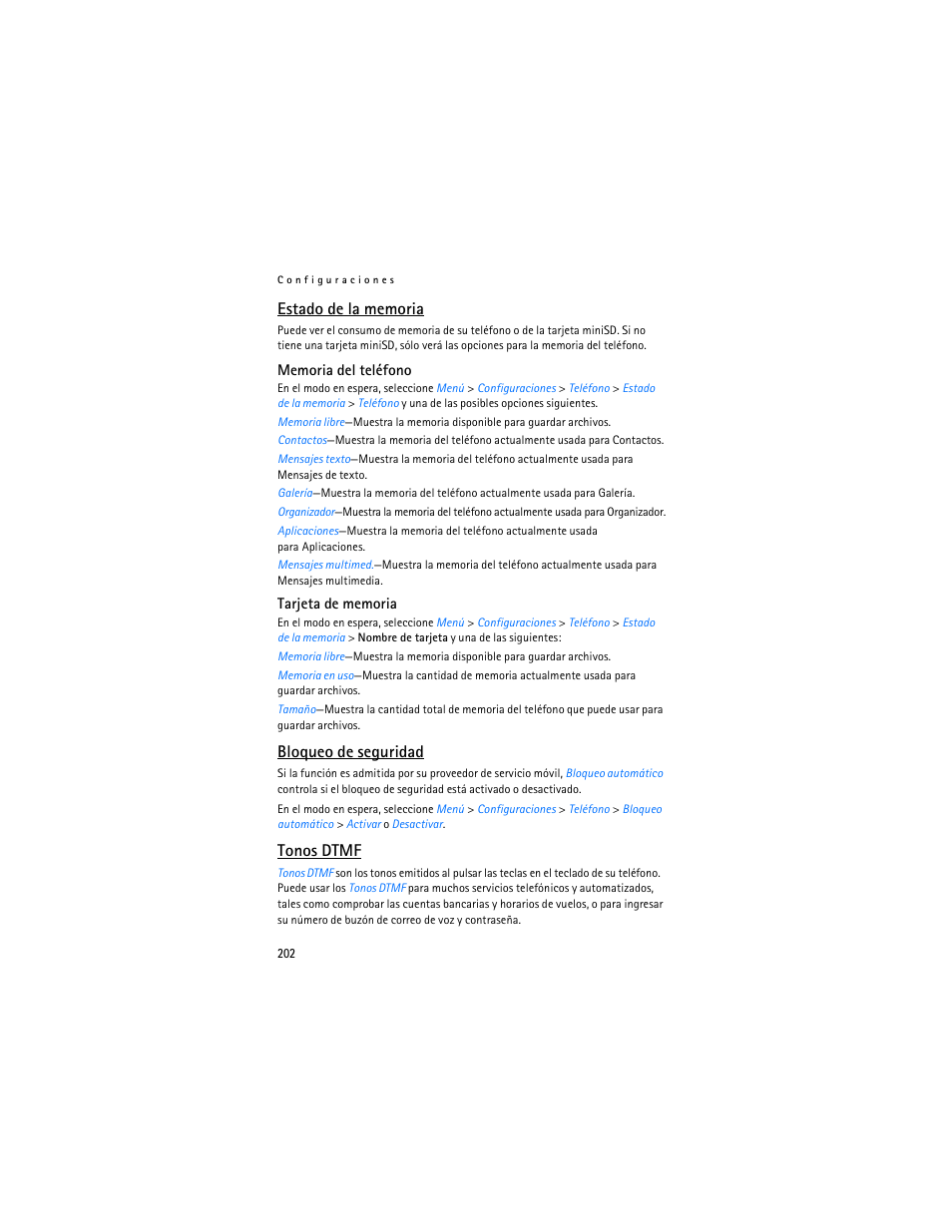 Bloqueo de seguridad, Tonos dtmf | Nokia 6265i User Manual | Page 203 / 257