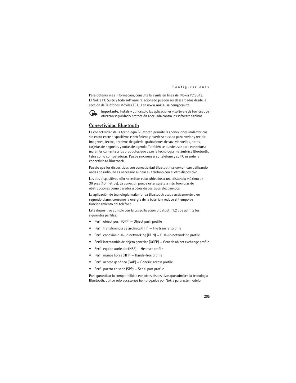 Conectividad bluetooth," p. 205, Conectividad bluetooth | Nokia 6265i User Manual | Page 206 / 257