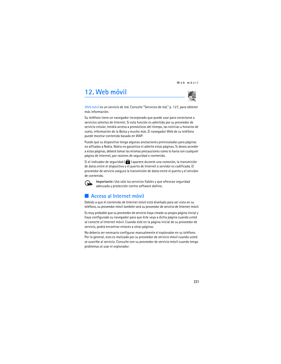 Web móvil, Acceso al internet móvil | Nokia 6265i User Manual | Page 232 / 257